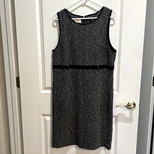 Talbots black white boucle ribbon trim shift dress knee length 12